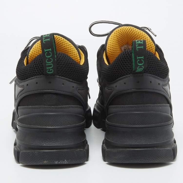 Pre Owned Gucci Black Mesh and Leather Flashtrek Sneakers Size 44