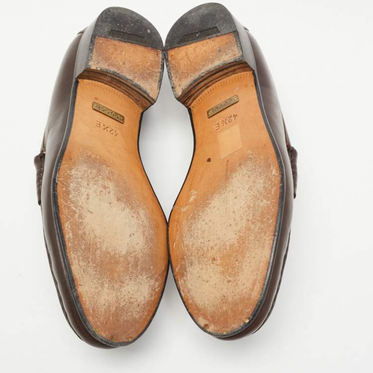 Pre Owned Gucci Brown Leather Horsebit 1953 Loafers Size 42.5