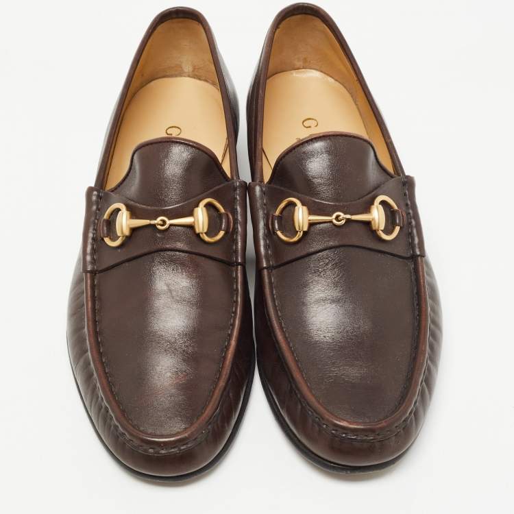 Pre Owned Gucci Brown Leather Horsebit 1953 Loafers Size 42.5