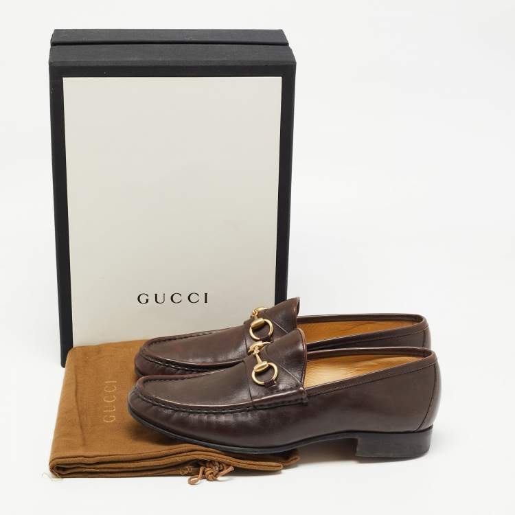 Pre Owned Gucci Brown Leather Horsebit 1953 Loafers Size 42.5