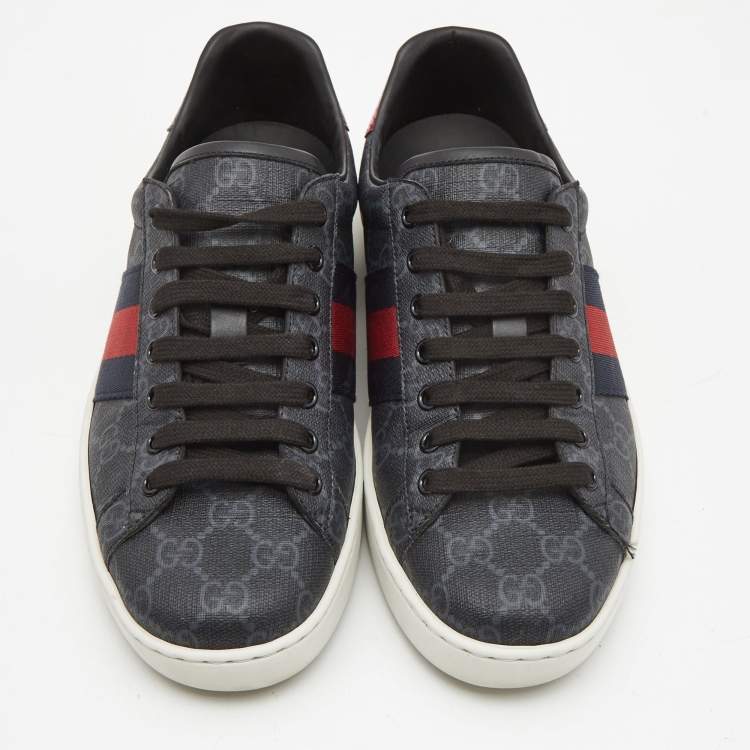 مملوكة مسبقًا Gucci Dark Grey GG Supreme Canvas Ace Sneakers Size 41.5