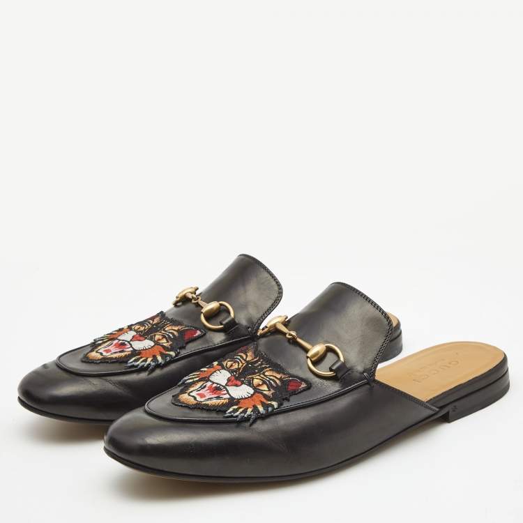 Pre Owned Gucci Black Leather Princetown Mules Size 44