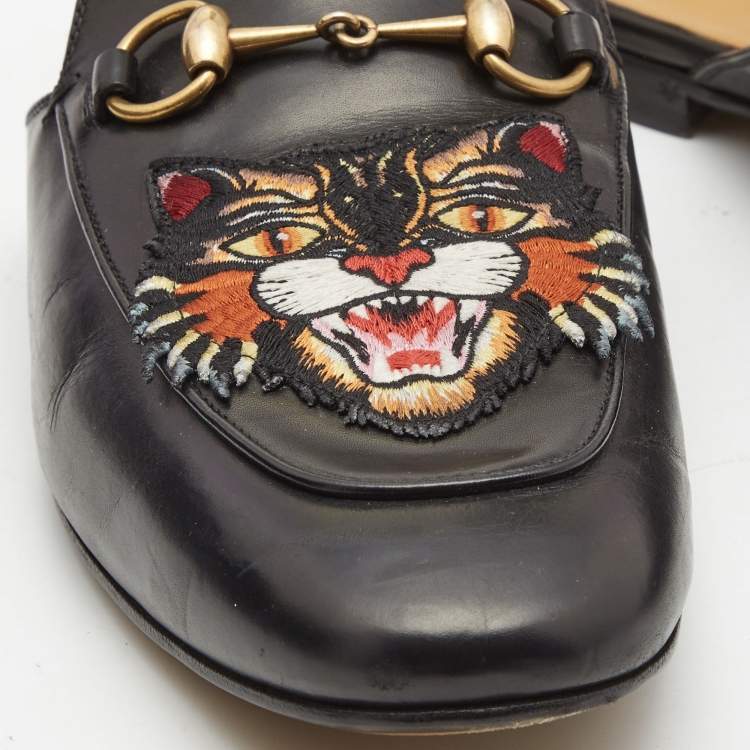 Pre Owned Gucci Black Leather Princetown Mules Size 44
