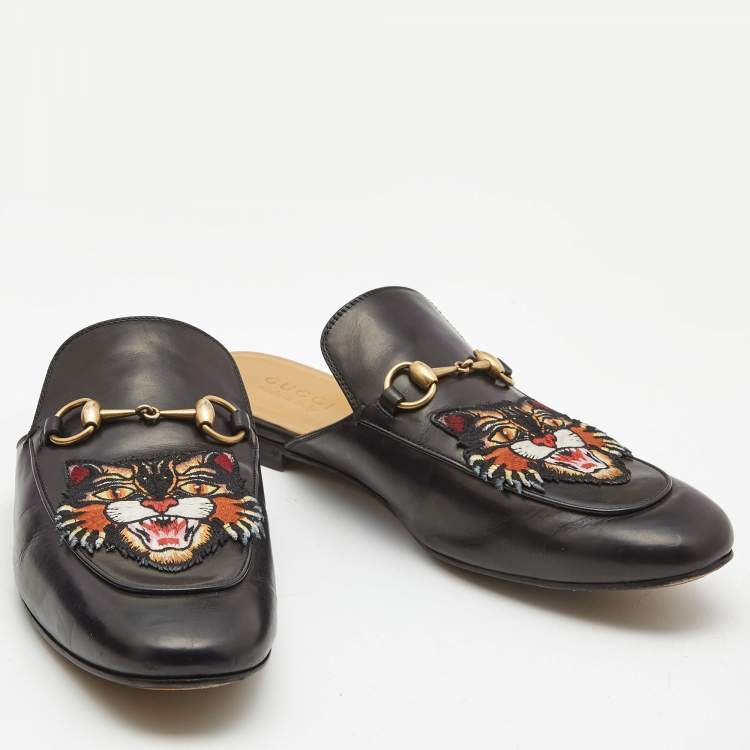 Pre Owned Gucci Black Leather Princetown Mules Size 44