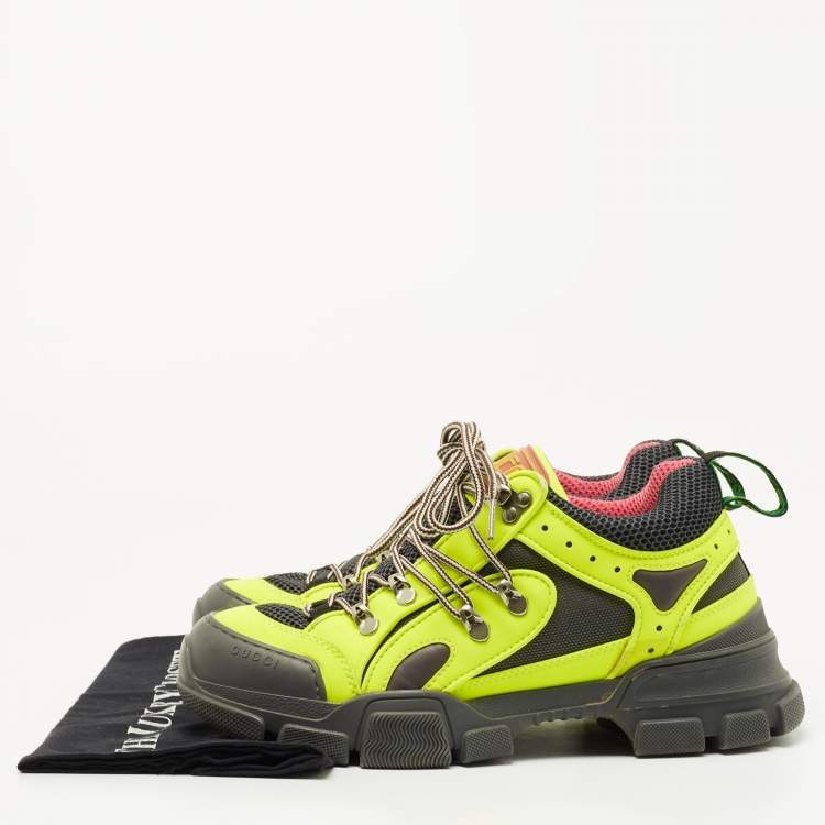 Pre Owned Gucci Green Fabric and Leather Flashtrek Sneakers Size 40