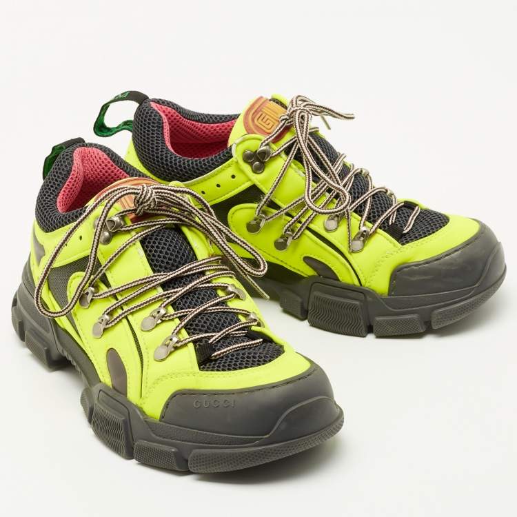 Pre Owned Gucci Green Fabric and Leather Flashtrek Sneakers Size 40