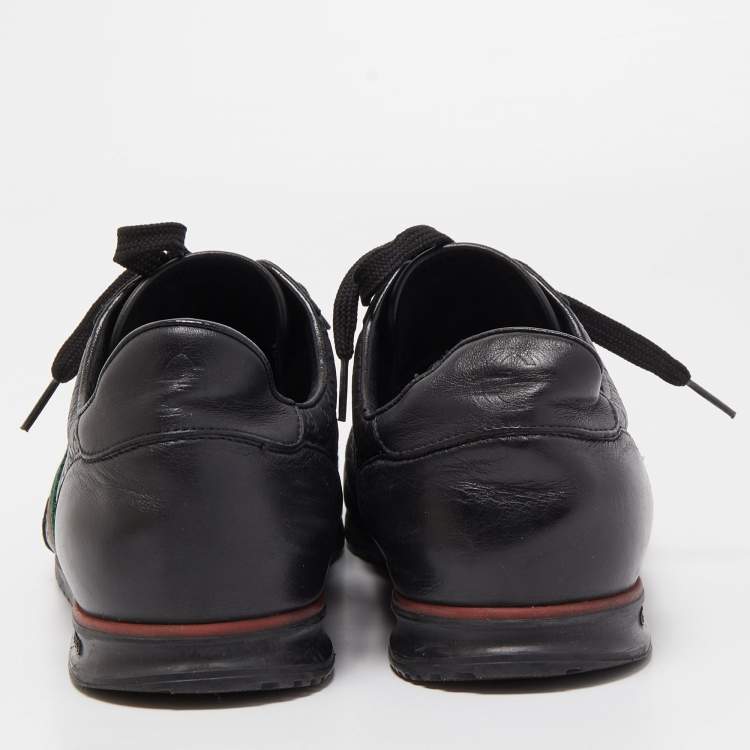 Pre Owned Gucci Black Guccissima Leather Web Low Top Sneakers Size 44
