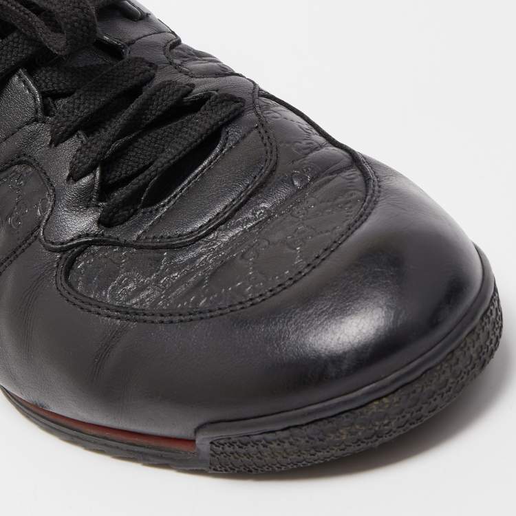 Pre Owned Gucci Black Guccissima Leather Web Low Top Sneakers Size 44