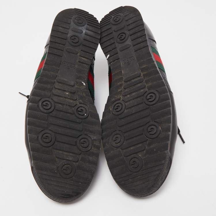 Pre Owned Gucci Black Guccissima Leather Web Low Top Sneakers Size 44