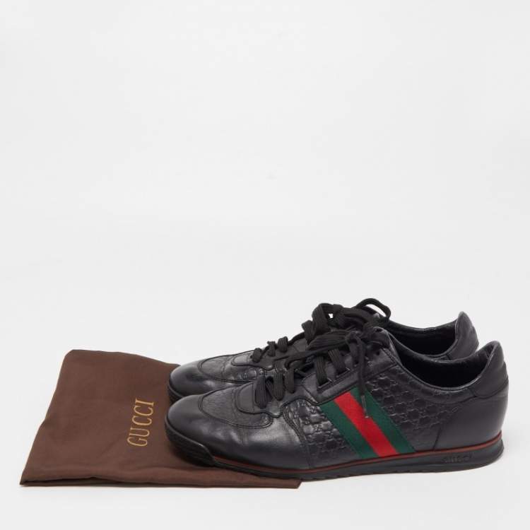 Pre Owned Gucci Black Guccissima Leather Web Low Top Sneakers Size 44