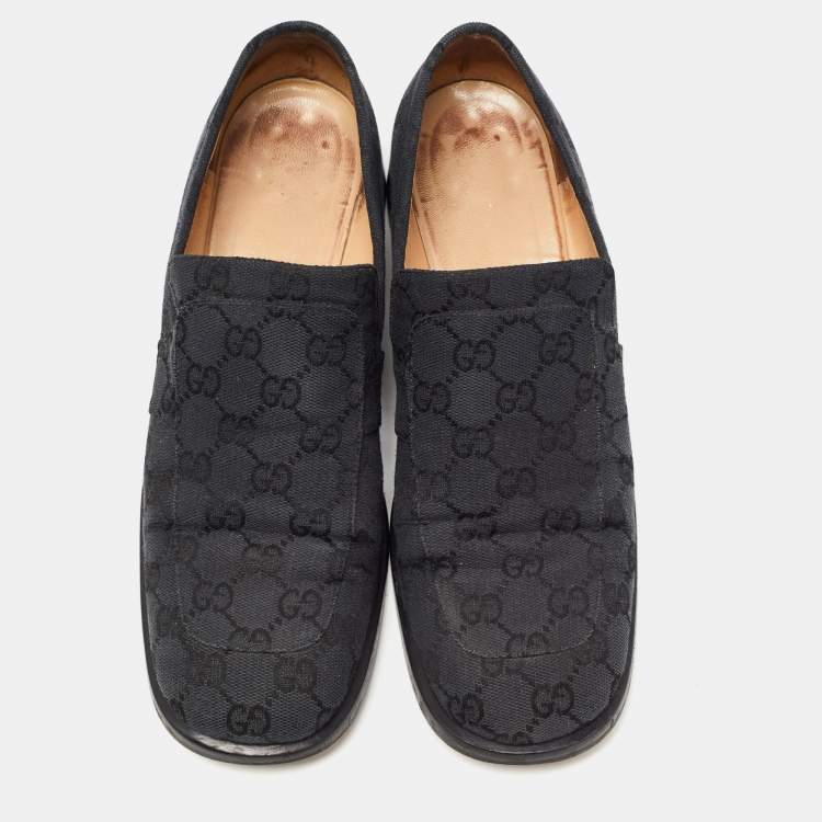 Pre Owned Gucci Black GG Canvas Slip On Loafers Size 37