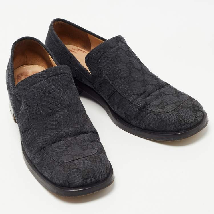 Pre Owned Gucci Black GG Canvas Slip On Loafers Size 37