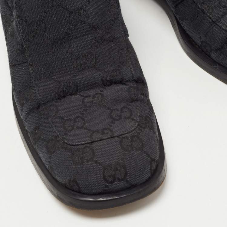 Pre Owned Gucci Black GG Canvas Slip On Loafers Size 37
