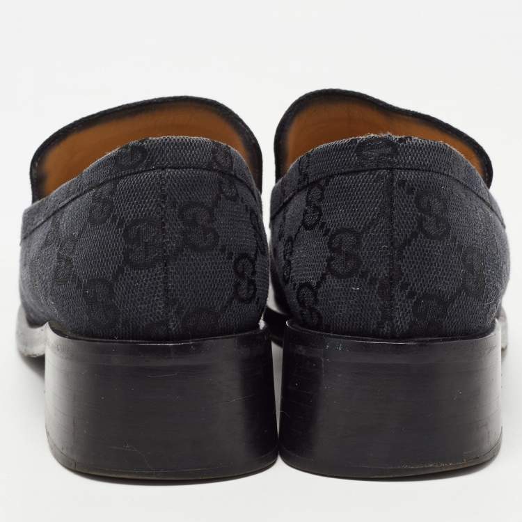 Pre Owned Gucci Black GG Canvas Slip On Loafers Size 37