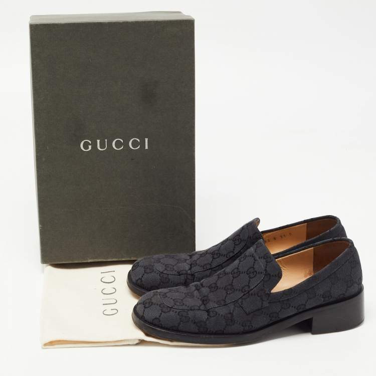 Pre Owned Gucci Black GG Canvas Slip On Loafers Size 37