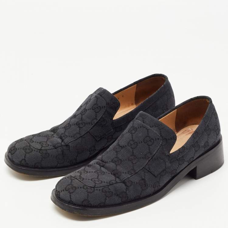 Pre Owned Gucci Black GG Canvas Slip On Loafers Size 37
