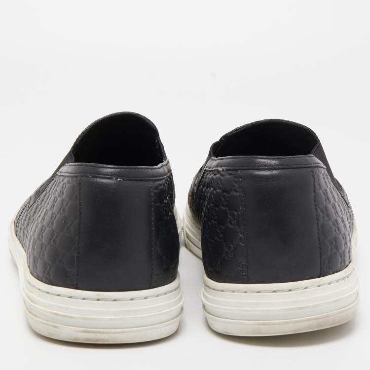 Pre Owned Gucci Black Microguccissima Leather Slip-On Sneakers Size 46.5