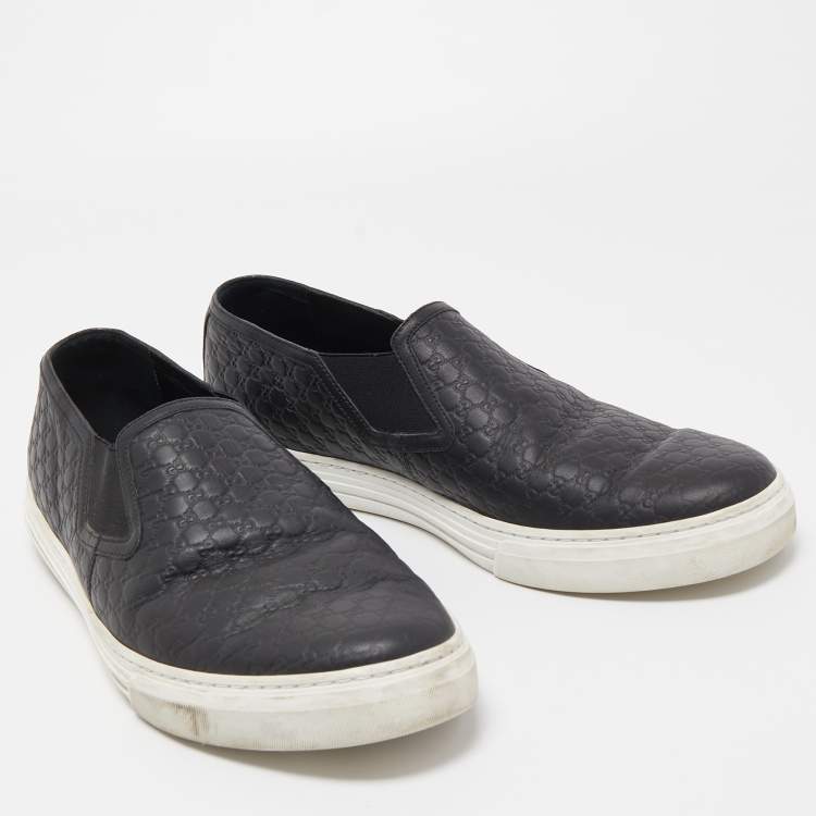 Pre Owned Gucci Black Microguccissima Leather Slip-On Sneakers Size 46.5