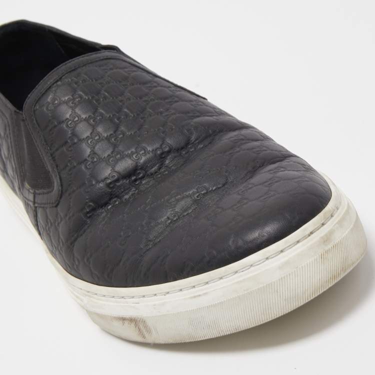 Pre Owned Gucci Black Microguccissima Leather Slip-On Sneakers Size 46.5