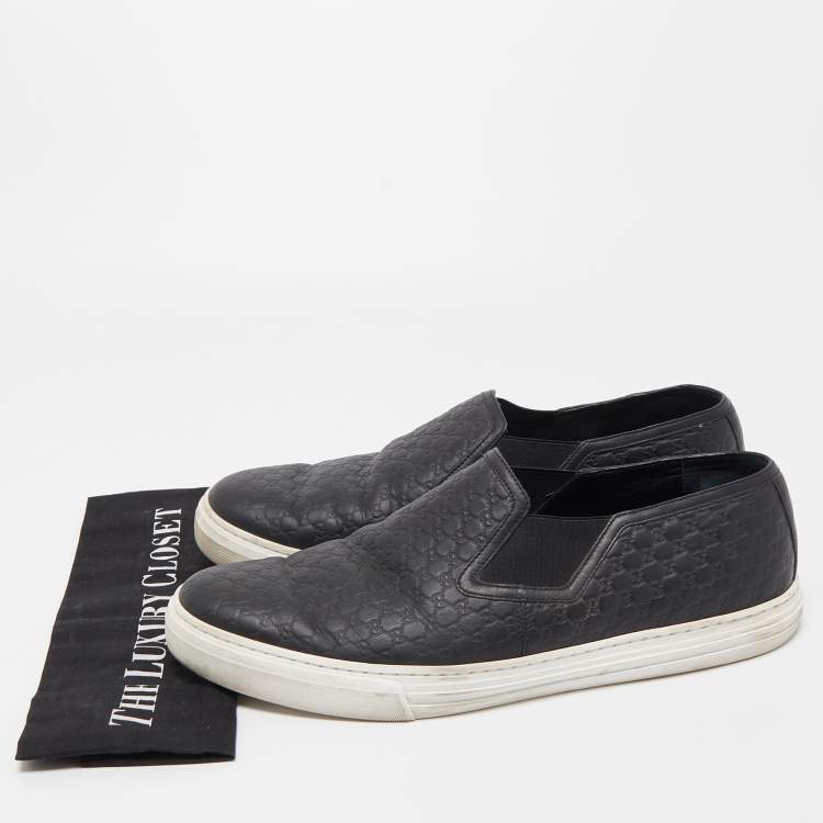 Pre Owned Gucci Black Microguccissima Leather Slip-On Sneakers Size 46.5