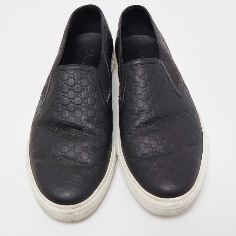 Pre Owned Gucci Black Microguccissima Leather Slip-On Sneakers Size 46.5