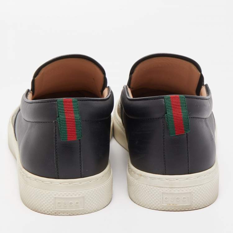 Pre Owned Gucci Beige/Black Tiger Print GG Supreme Canvas and Leather Slip On Sneakers Size 45