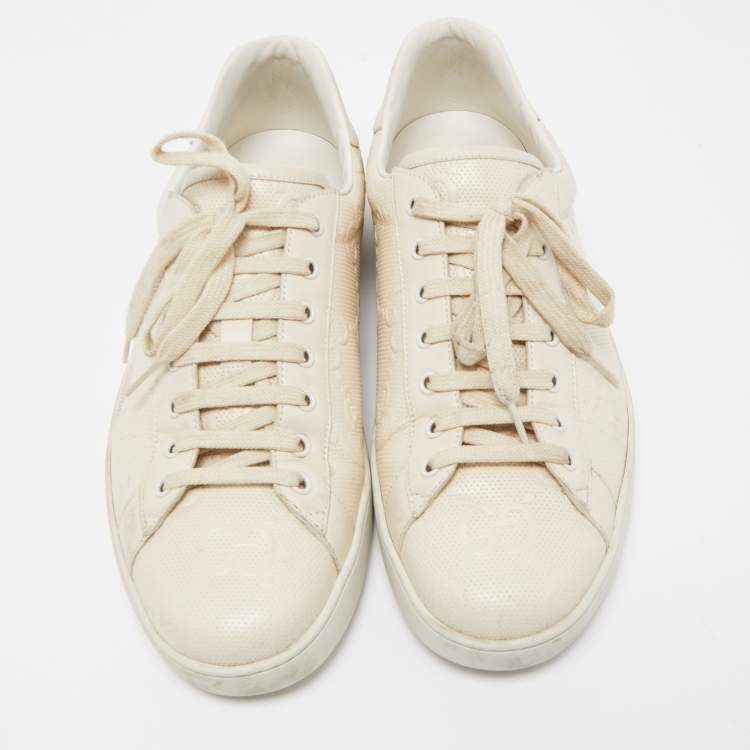 Pre Owned Gucci Cream GG Embossed Perforated Leather Ace Sneakers Size 46