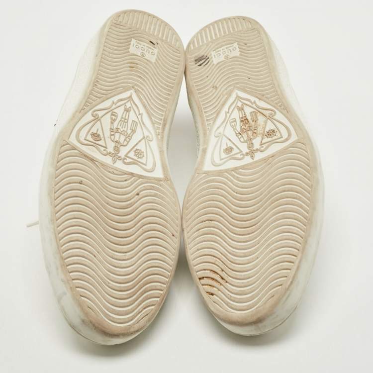 Pre Owned Gucci White Leather and Snake Embossed Ace Lace Up Sneakers Size Size 45.5