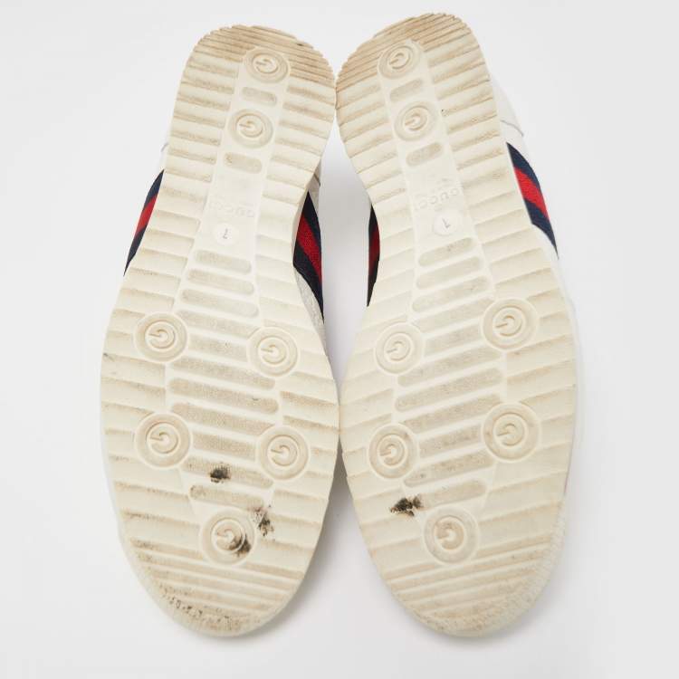 مملوكة مسبقًا Gucci White Micro Guccissima Leather Web Detail Sneakers Size 41 
