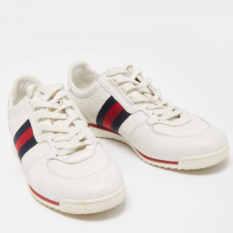 مملوكة مسبقًا Gucci White Micro Guccissima Leather Web Detail Sneakers Size 41 