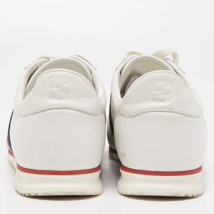 مملوكة مسبقًا Gucci White Micro Guccissima Leather Web Detail Sneakers Size 41 