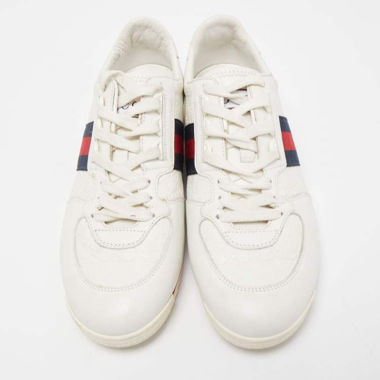 مملوكة مسبقًا Gucci White Micro Guccissima Leather Web Detail Sneakers Size 41 