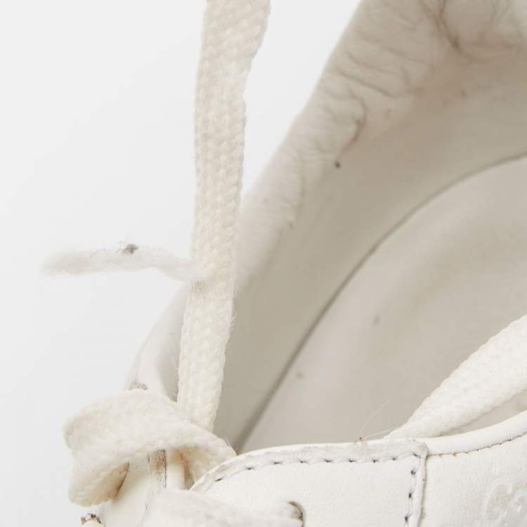 مملوكة مسبقًا Gucci White Micro Guccissima Leather Web Detail Sneakers Size 41 