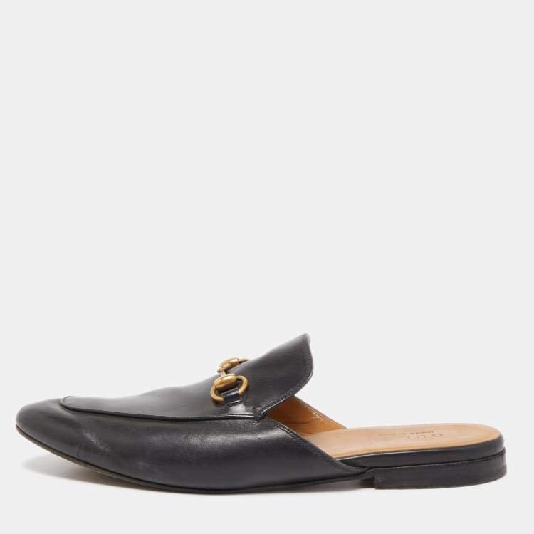 Pre Owned Gucci Black Leather Princetown Mules Size 43