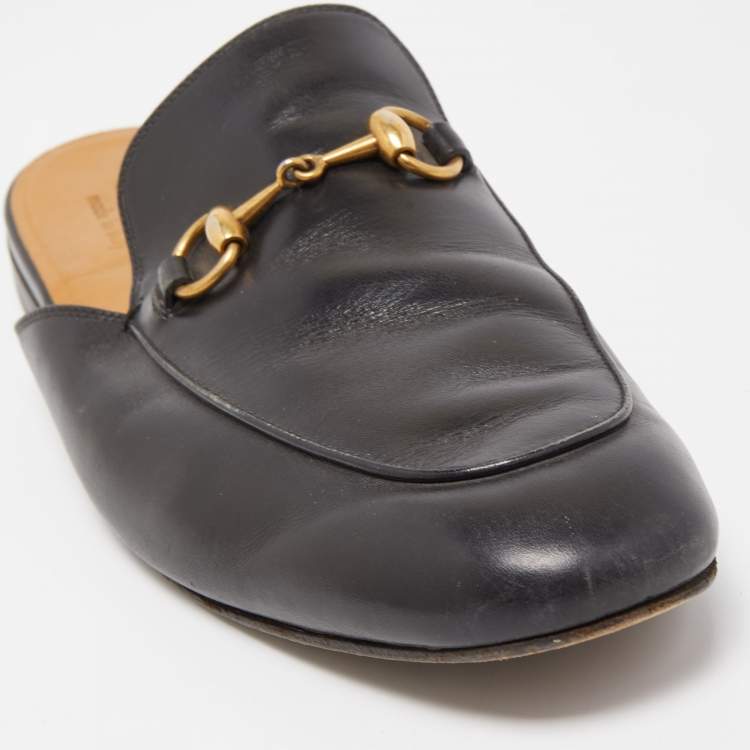 Pre Owned Gucci Black Leather Princetown Mules Size 43
