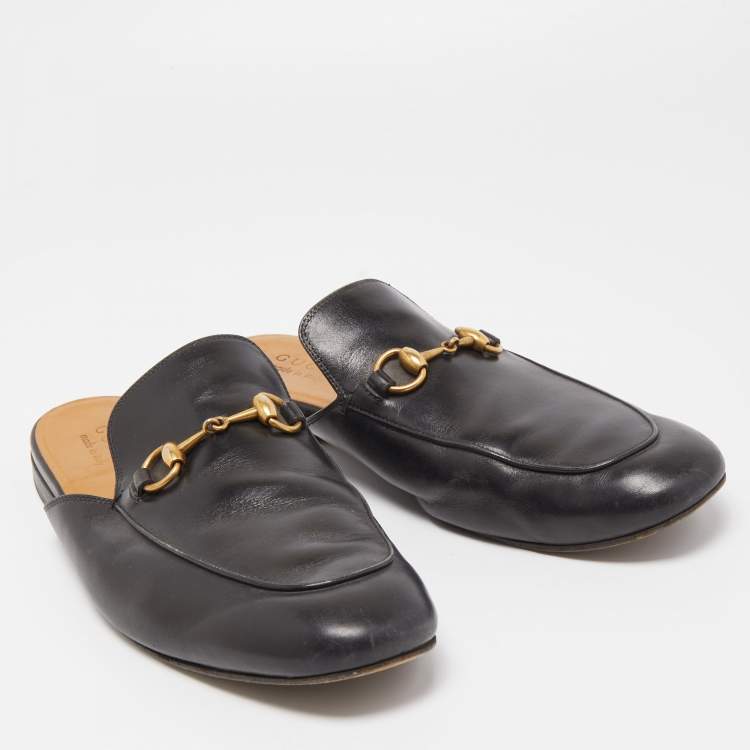 Pre Owned Gucci Black Leather Princetown Mules Size 43