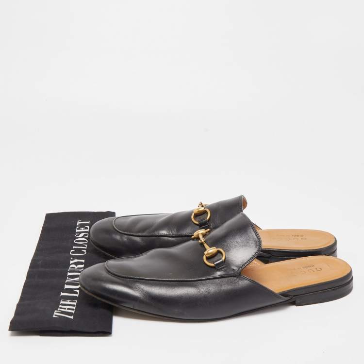 Pre Owned Gucci Black Leather Princetown Mules Size 43