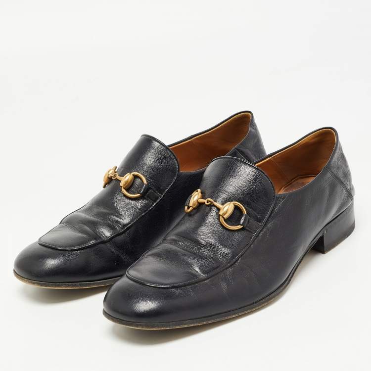 Pre Owned Gucci Black Leather Horsebit Slip On Loafers Size 41.5