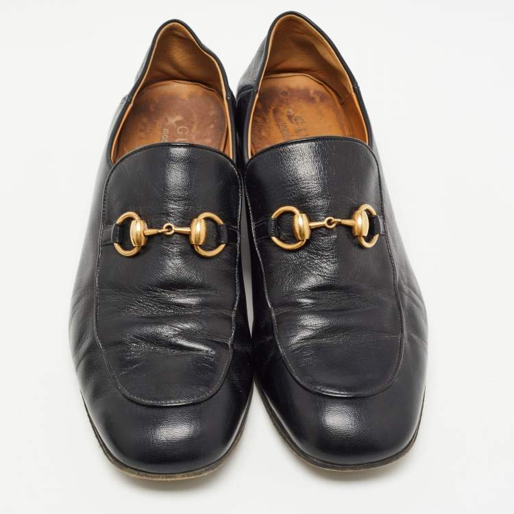 Pre Owned Gucci Black Leather Horsebit Slip On Loafers Size 41.5