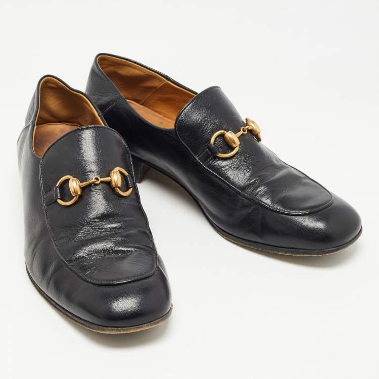 Pre Owned Gucci Black Leather Horsebit Slip On Loafers Size 41.5