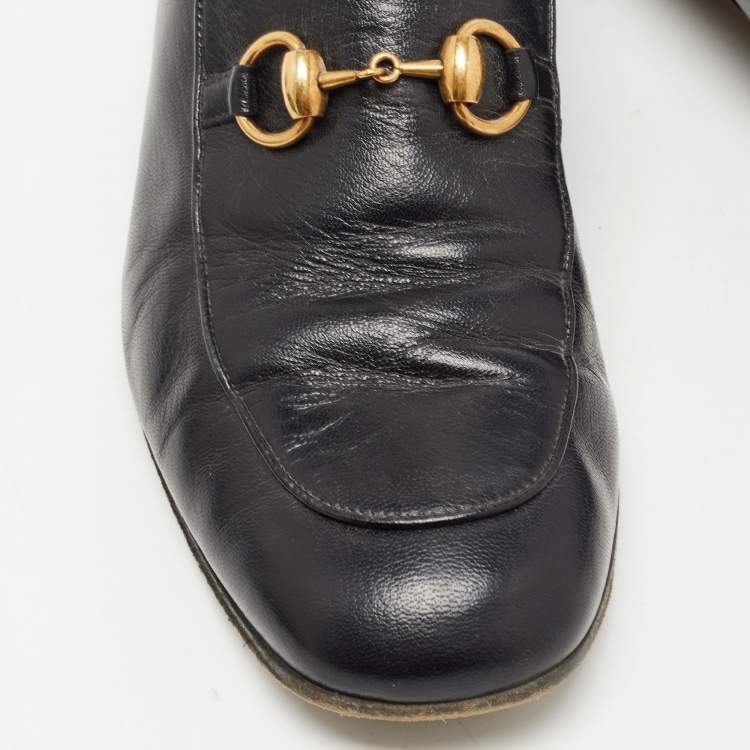 Pre Owned Gucci Black Leather Horsebit Slip On Loafers Size 41.5