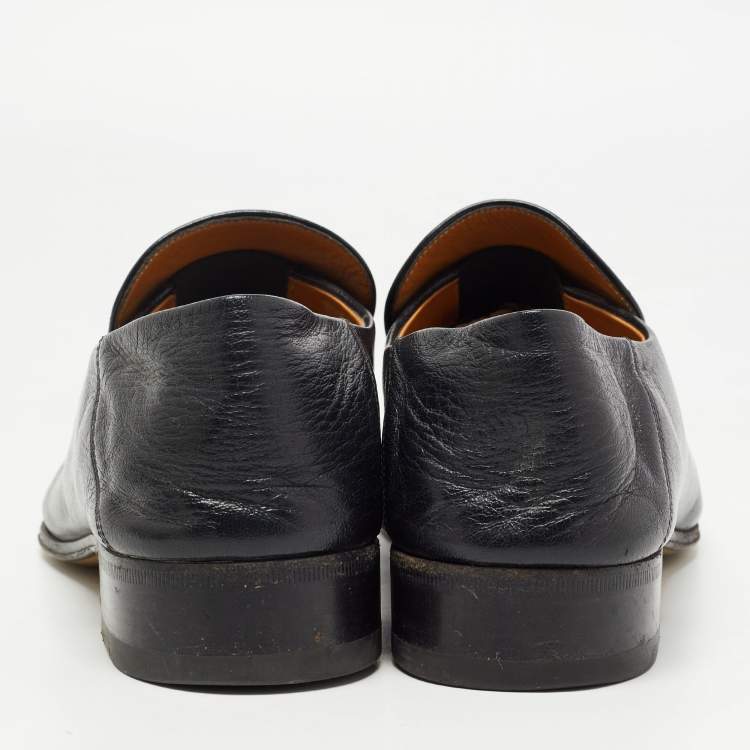 Pre Owned Gucci Black Leather Horsebit Slip On Loafers Size 41.5