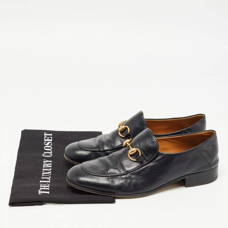Pre Owned Gucci Black Leather Horsebit Slip On Loafers Size 41.5