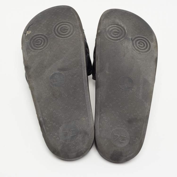 مملوكة مسبقًا Gucci Black Leather GG Marmont Pool Slides Size 41 