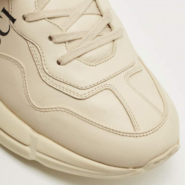 Pre Owned Gucci Cream Leather Rhyton Low Top Sneakers Size 44