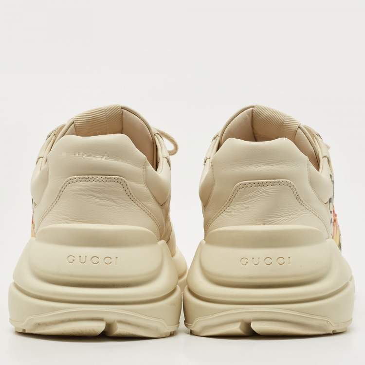 Pre Owned Gucci Cream Leather Rhyton Low Top Sneakers Size 44