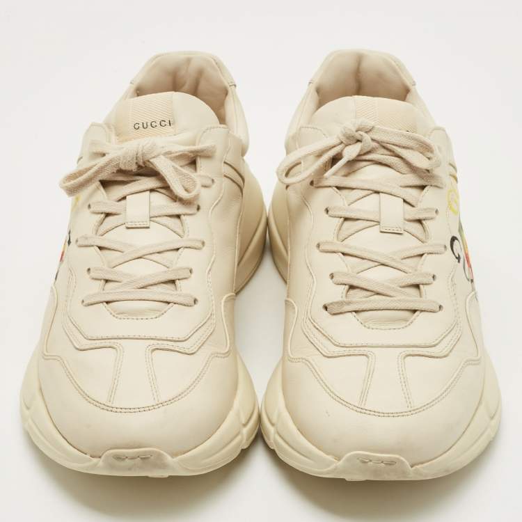 Pre Owned Gucci Cream Leather Rhyton Low Top Sneakers Size 44