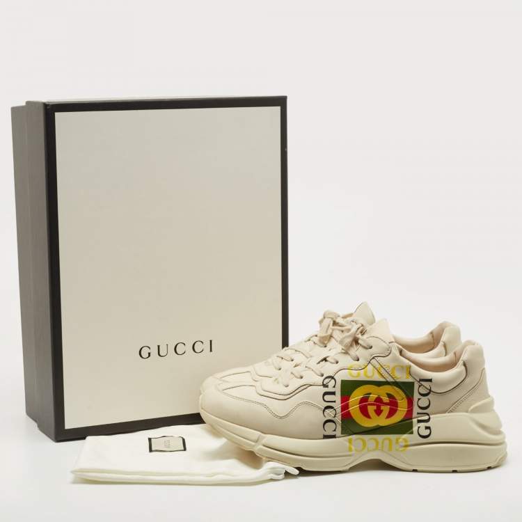 Pre Owned Gucci Cream Leather Rhyton Low Top Sneakers Size 44