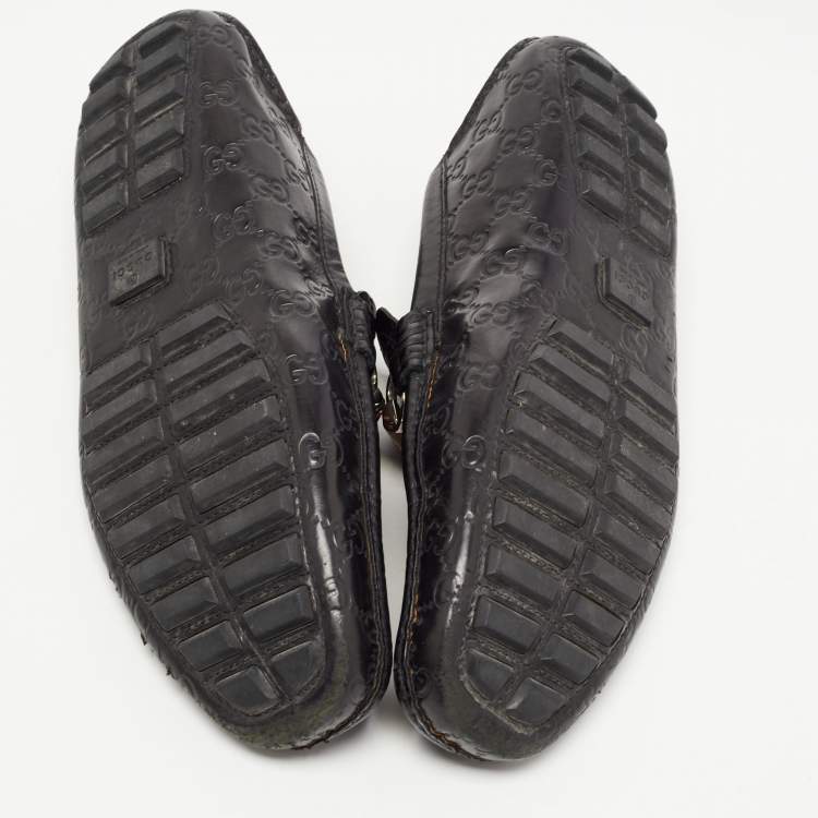 مملوكة مسبقًا Gucci Black Leather Bamboo Horsebit Loafers Size 45.5