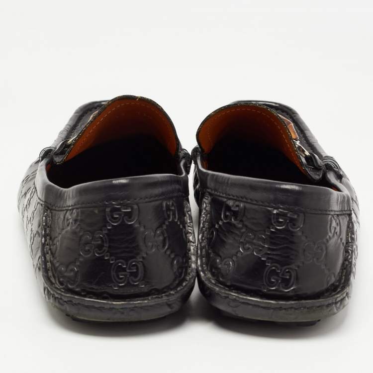 مملوكة مسبقًا Gucci Black Leather Bamboo Horsebit Loafers Size 45.5